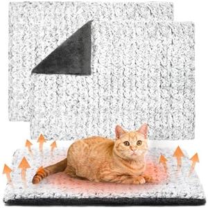 Papettly 1-Pack Self Warming Cat Bed - 24 x 18 in - Machine Washable Cat Heating Pad - 3cm/1.18in Thickened Pet Heating Pad for Cats & Dogs