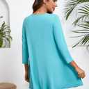 ENMAIN Women's Tops 3/4 Sleeve Dressy Casual Plus Size Tunic Tops to Wear with Leggings Swing Flare T-Shirt Loose Fit Blouses (Blue, S)