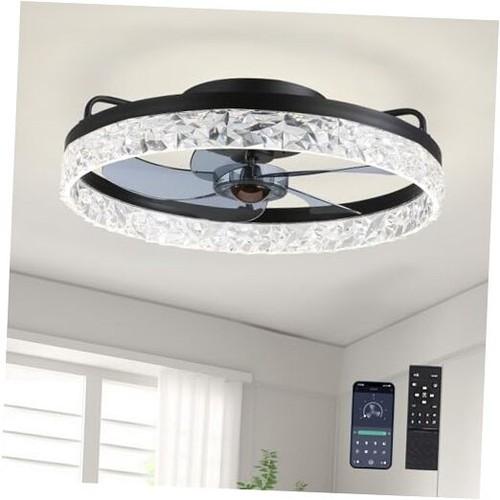 Ceiling Fans with Lights, Low Profile Ceiling Fan with Remote, 20” Black-1102