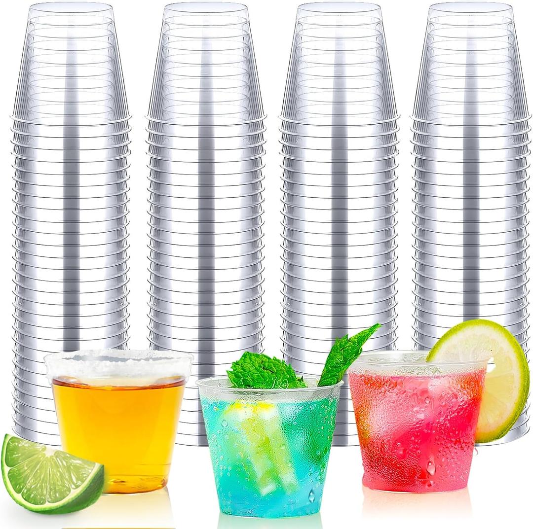100Counts 1OZ Plastic Shot Glasses, Clear Hard Shot Cups Disposable Shot Glasses for Holding Liquids,Sauces and Samples,1Ounces Shot Glasses Disposable Cups for Parties,Outdoor Events