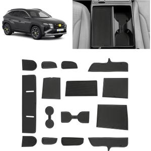 SKTU Door Slot Mat for 2025 2026 Hyundai Tucson Accessories Door Groove Gate Pad 15Pcs Fit 2025 2026 Hyundai Tucson Limited Door Compartment Cup Console Liners Tucson Hybrid Floor Liners (Black)