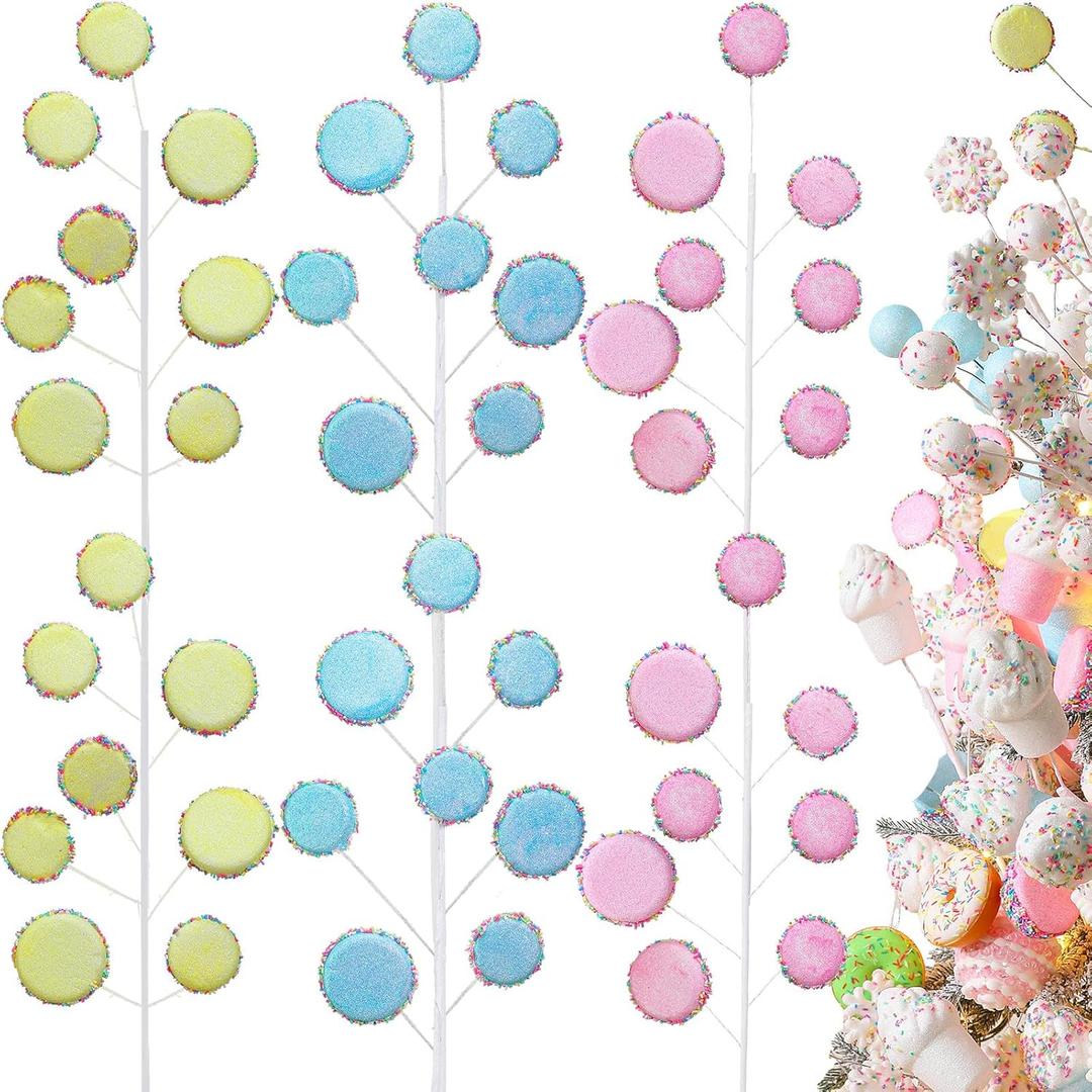 Zeyune 12 Pcs 20 Inch Candy Christmas Picks Pastel Candy Christmas Decorations Candyland Tree Topper Macaron Xmas Ornament Glitter Colorful Branch for Xmas Tree Topper Vase Filler Home Decor