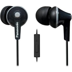 Panasonic ErgoFit Wired Earbuds With Microphone, 3.5mm Jack Wired Headphones with Mic and Call Controller, Ergonomic Custom-Fit Earpieces (S/M/L), for Phones and Laptops - RP-TCM125-K (Black)
