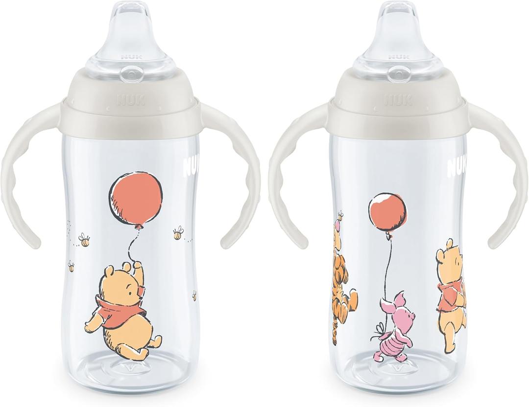 NUK Learner Cup, 10 Oz, Pack of 2, Pooh Bear Soft Spout, Easy-Grip Handles, BPA Free, Spill Proof Transition Sippy Cup
