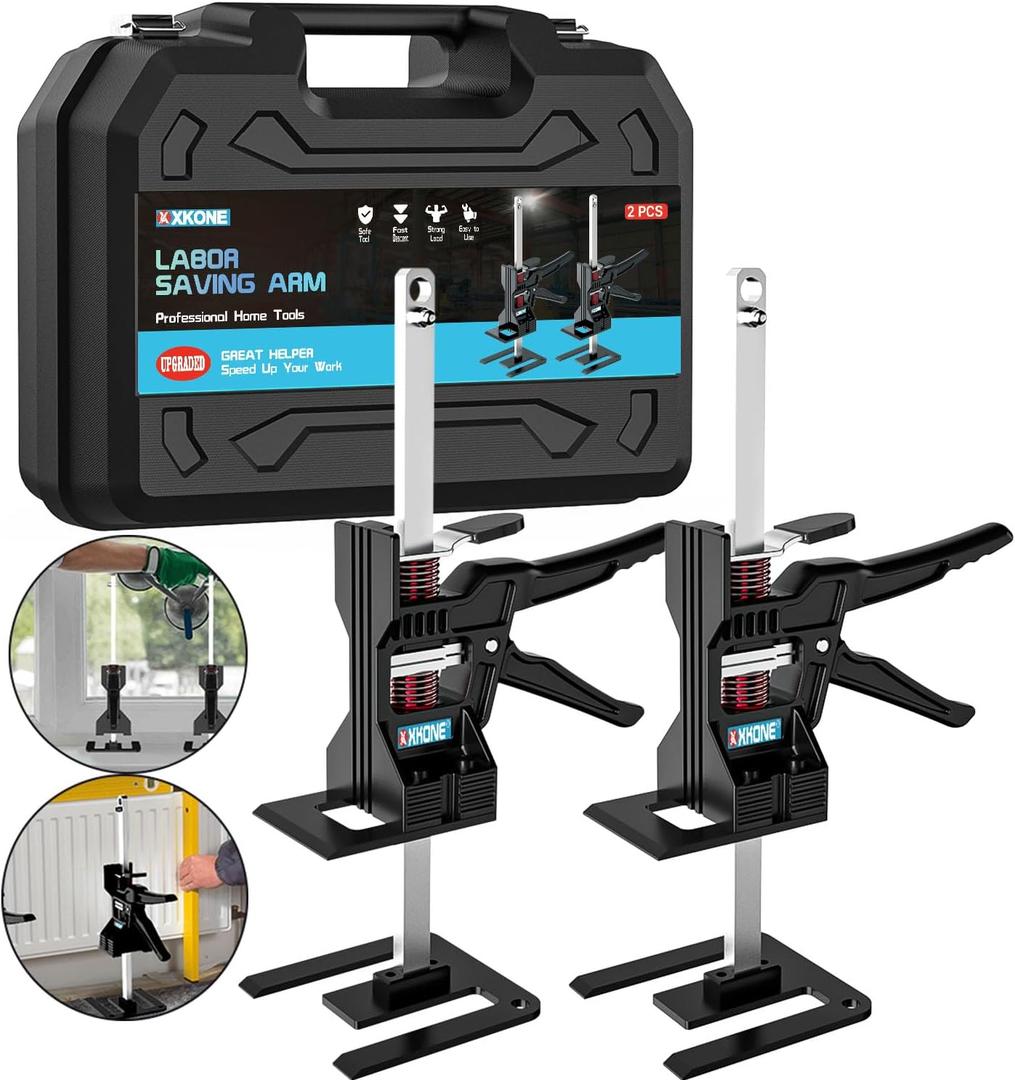 Upgraded Labor Saving Arm Jack(2 Pcs) with Storage Case
Hand Lifting Jack Tool for Door, Window, Panel,Cabinet,Furniture,Tile Positioning (Max Load 440lb,Max Lift Height 7inch)