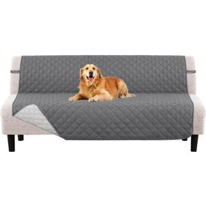 PrinceDeco Reversible Loveseat Couch Cover for 2 Cushion Couch Sofa Cover for Dogs Water Resistant Furniture Protector with Elastic Straps(XL Loveseat 54", Grey)