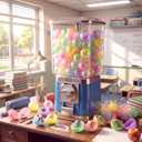 Lounsweer 31 Pcs Classroom Gumball Prize Machine with Empty Balls 17 x 7.8 x 7.8 Inches Teacher Student Classroom Token Reward Capsule Vending Toy Machine with Filled Capsules for Elementary School