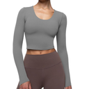 Womens Long Sleeve Shirts Workout Crop Tops Yoga Tee Built in Bra Mild Support Cream Feeling Athletic Top U-Neck L