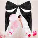 Wavwavw Big Wall Bow Decorations 39 x 72 Inch Giant Birthday Party Decor Ribbon Hanging Tie Bow Decor for Coquette Party Baby Shower Wedding Bridal Bachelorette Supplies(Black,Polyester,Weeding)