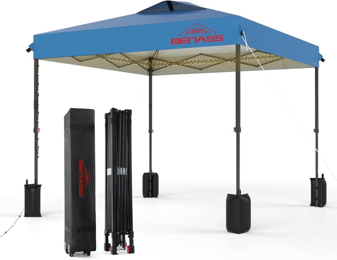10x10 Pop Up Canopy, Easy Up Canopy Tent, Heavy Duty Tents for Parties, One Person Set Up Event Tent, Light Blue