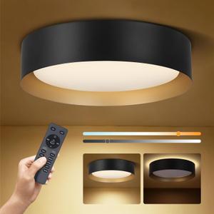 11.8" LED Flush Mount Ceiling Light Fixture with Night Light, 24W Dimmable and Color Adjustable, Remote Control, Black Modern Ceiling Lamp for Bedroom, Kitchen, Living Room, Hallway 11.8" LED Flush Mount Ceiling Light Fixture with Night Light, 24W Dimmable and Color Adjustable, Remote Control, Black Modern Ceiling Lamp for Bedroom, Kitchen, Living Room, Hallway