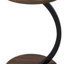 Round Side Table, C Shaped End Table for Couch, Sofa and Bed, Mid Century Modern Small Bedside Table Nightstand for Living Room, Bedroom, Corners and Office(Walnut)