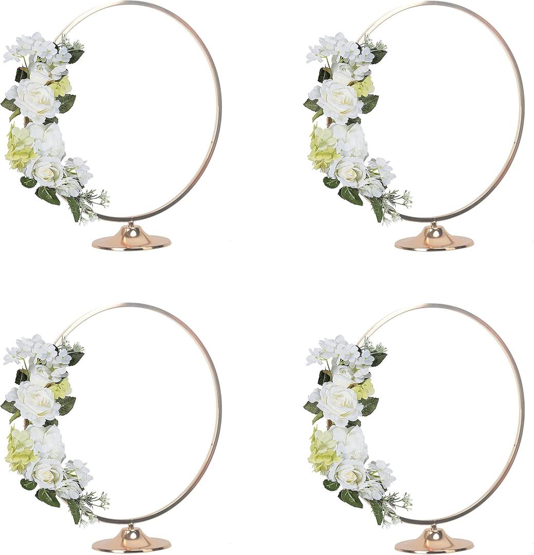 4 Pack 16'' Tall Floral Hoop centerpiece Wedding Metal Gold centerpiece Iron Arch Round Flower Vase Display Stand Shelf Table Decoration Christmas Event Party Decor