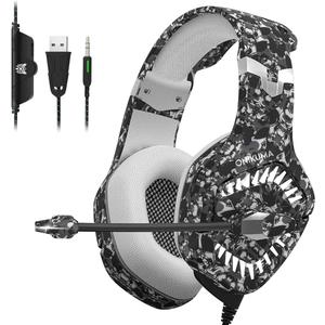 PunnkFunnk Onikuma K1B PRO Stereo Gaming Headset with Mic, Controls and LED Light for PC, PS4, Xbox and Mobiles (Camo Grey) (K1B Pro Camo Grey)