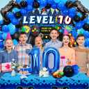 Vlipoeasn 90PCS 10th Birthday Video Game Party Decorations for Boys - Blue 10th Video Game Backdrop, Balloons, Tablecloth, Gamer and 10 Foil Balloons for 10th Birthday Party Supplies