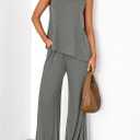 PRETTYGARDEN Women's 2026 Two Piece Matching Lounge Sets Asymmetrical Split Tank Tops Wide Leg Pants Summer Outfits Tracksuit (Gray, M)