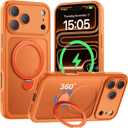 for iPhone 17 Pro Max Case [ 360 Spin Magnetic Stand] [Full Camera Protection] Compatible with Magsafe, 15FT Military-Grade Protection, Translucent Anti-Slip Phone Case 6.9'', Cosmic Orange