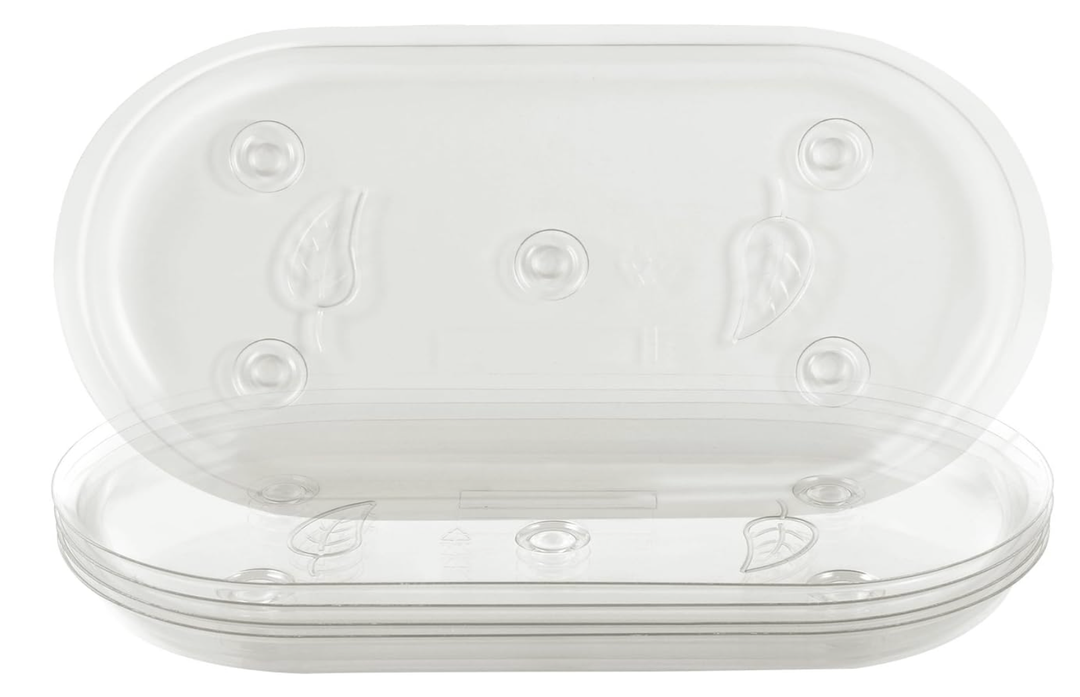 4 Pack Plastic Plant Saucer, Clear Drip Trays for Indoors & Outdoor Plants, Oval Durable Saucer for Flower Pot (12'' x 6.25'')