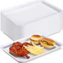 Ziliny 20 Pcs Plastic Serving Trays Bulk Plastic Serving Platters Reusable Rectangle Food Tray Stackable Party Trays for Dinner Snack Dessert in School Cafeteria(White,16 X 11)