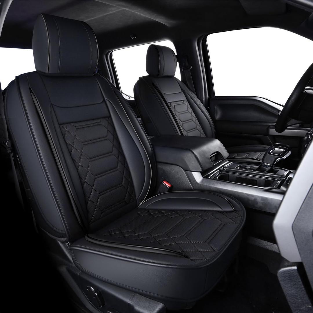 RISINGSTAR F150 Faux Leather Seat Covers, fit for 2015-2026 F150 SuperCrew, and 2017-2026 F250 F350 F450 Super Duty Crew Cab(Full Set, Black)