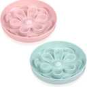 Funnymoom 2 Pcs Cat Slow Feeder Bowl Cute Cat Food Bowl with Bloom Design Healthy Eating Diet Interactive Feeder Wet Dish for Pets Small Dogs(Pink, Green)