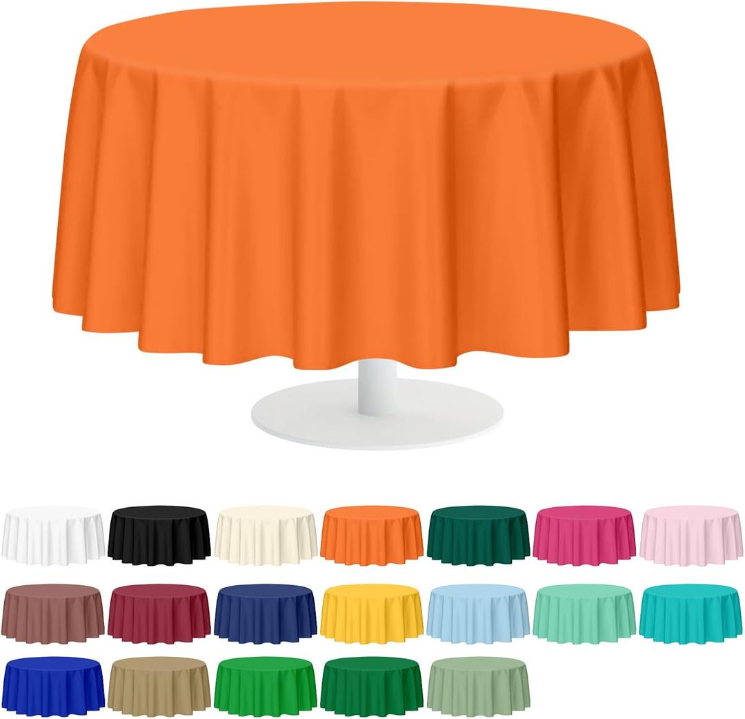 Mulbozy 2 Pcs Orange Round Tablecloth, 84 inches Disposable Plastic Orange Circle Table Covers for Baby Shower Wedding Bridal Shower Fall Birthday Party Decorations