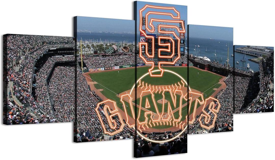 generic (60X100CM/5PCS) Framed Canvas Print Original Poster - San Francisco Stadium With 49ers Neon Sign - American football Wall Art for Home and Office Decor, 40x24