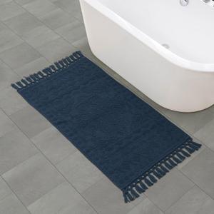 French Connection Nellore Bathroom Rugs, Woven and Beaded Bathroom Mats, Durable Bath Rugs, Thick Bath Mats for Bathroom and Shower Rugs, Navy, Size: 2'2" x 4'1" (26" x 49")