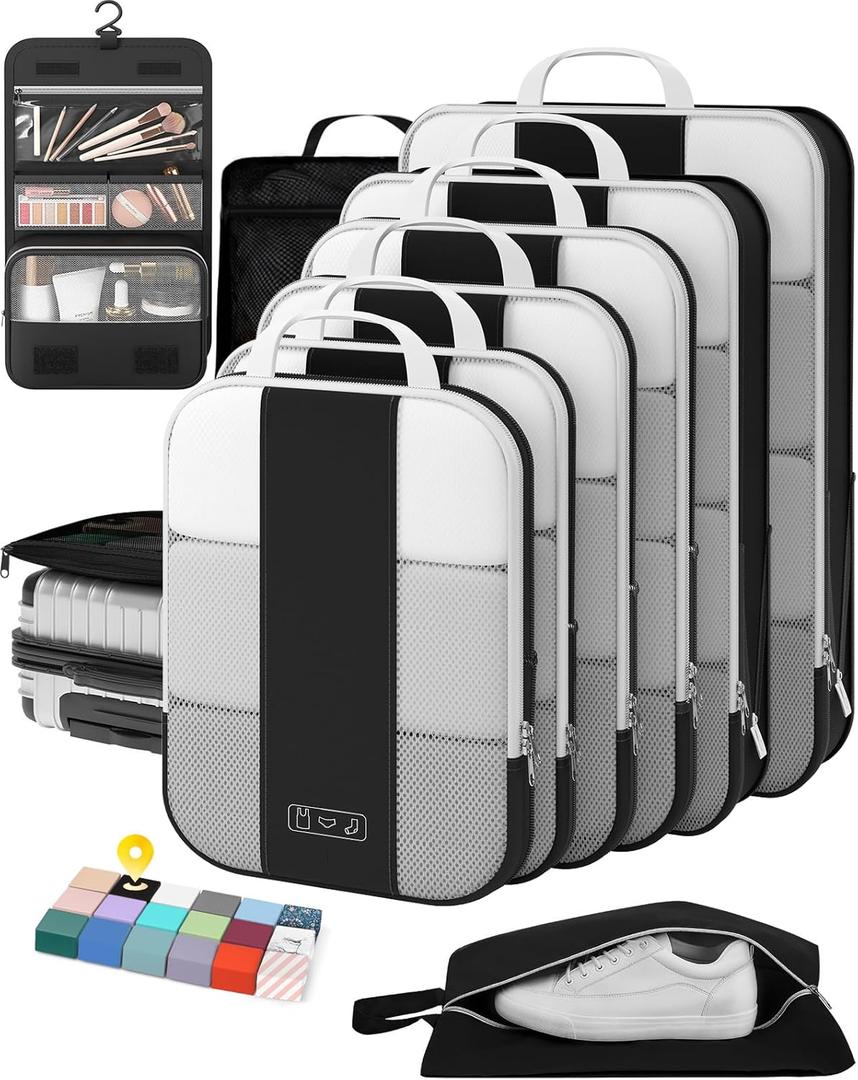 10 Set Compression Packing Cubes for Travel Essentials,Compressible Expandable Packing Cubes for Suitcase,OlarHike Luggage Organizer Bags for Travel,Handy Helper for Organizing Clothes(Black)
