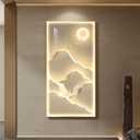 Framed LED Mountain Wall Art for Living Room, Large Vertical Lighted Modern Luxury Gold Bright Sun Waterfall Artwork for Walls, Nature Landscape Backlit Wall Decor for Hallway, Entryway, Home Office, 55.1"L x 27.6"W