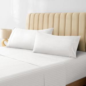 LuxClub Striped Sheets, 3 PC Striped Bed Sheets Twin Size for-Boys-and-Girls-Deep Pockets Wrinkle Free-Kids-Fitted Sheets Machine Washable Hotel Bedding (Twin, White)