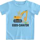 Lovekider Kids Easter Shirt Outfits 3-4 Years Old Toddler Happy Easter T-Shirt Short Sleeve Boys Girls Eggs-cavator Blue Tee Clothes