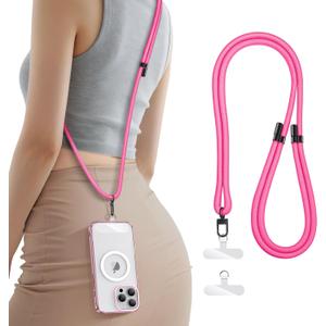 SSLOTSCASE for Phone Lanyard Crossbody with 2X Phone Tabs, Sturdiness Comfortable Retractable Cellphone Lanyard, Secure Carabiner, Universal Neck Wrist Strap for Daily & Outdoor Activities, Pink