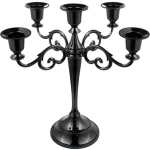 5-Candle Metal Candelabra 10.2 Inch Tall Candlestick Candle Holders for Home Decor Wedding Christmas Church Halloween Party, Black