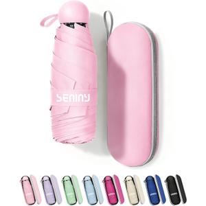 Seniny Mini Portable Travel Umbrella with Case - Compact Umbrellas for Rain & Sun UV Protection for Backpack Pocket, Lightweight Folding Small Umbrella, Tiny Purse Size UV Blocker for Kids Women Girls