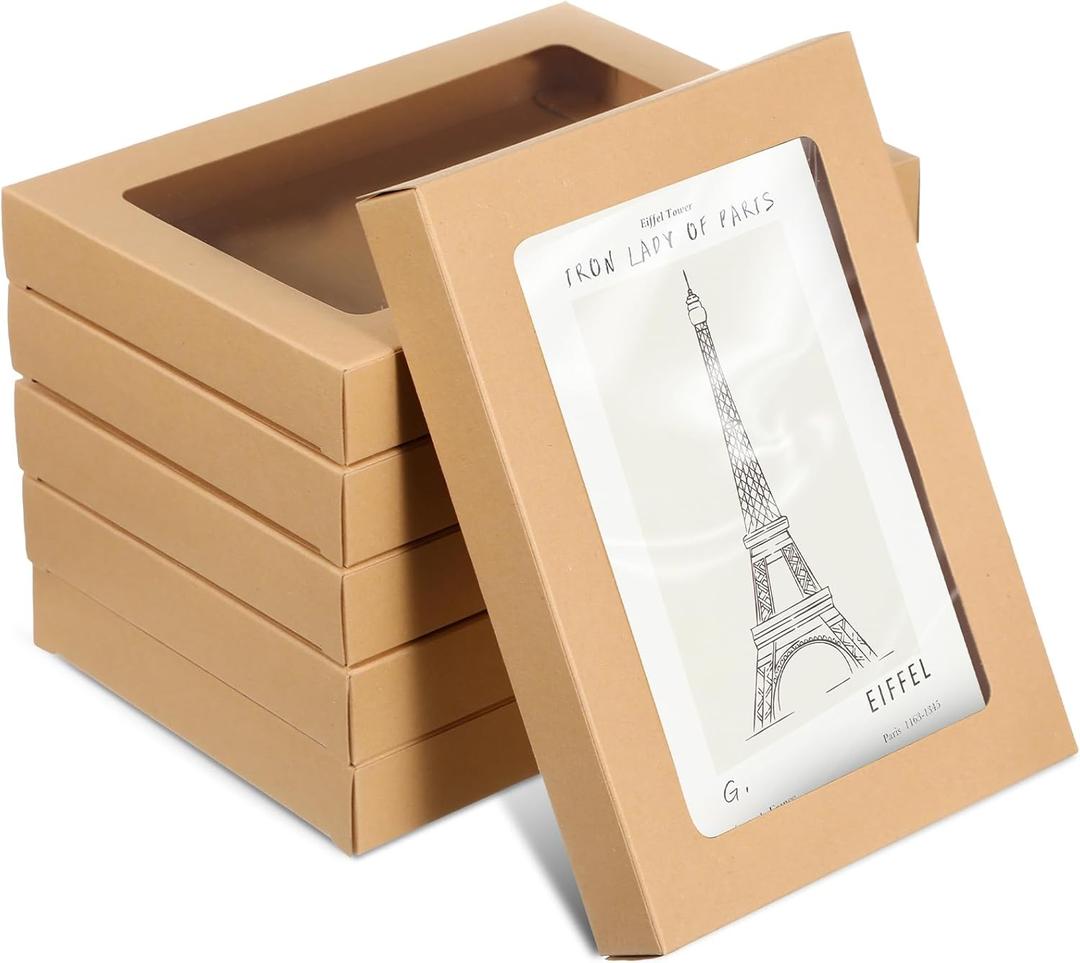 Chivertion 50 Pcs Greeting Card Storage Box Kraft Paper Box with PVC Transparent Window Greeting Card Envelope Applicable Bulk Frame Photo Storage Case Biscuit Applicable(5.39 x 7.36 x 1 Inch)