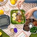 Salad Container for Lunch Stainless Steeel Salad Container 60-oz Salad Bowl with Lid 4-Compartment Bento-Style Tray, 1.5-oz Salad Dressing Container,Dishwasher, Microwave, and Oven Safe (Gray Lid)