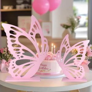 Large Size Wooden Butterfly Decor, Pink Large Butterfly Cutout Backdrop, Butterfly Shape Slices Birthday Wedding Baby Shower DIY Decorations