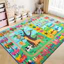 Kids Rug for Playroom, 6x9 ABC Educational Carpet for Classroom, Fun Alphabet Area Rugs for Learn Numbers Season Animal Weather and Shapes Playmat for Girls Boys Room Nursery Decor