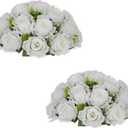 BLOSMON White Flower Balls for Centerpieces: 2pc 11.8 Inch Artificial Rose Floral Arrangement Bouquet Wedding Dinning Table Decoration - Easy Use Kissing Ball for Home Party Baby Shower Decor