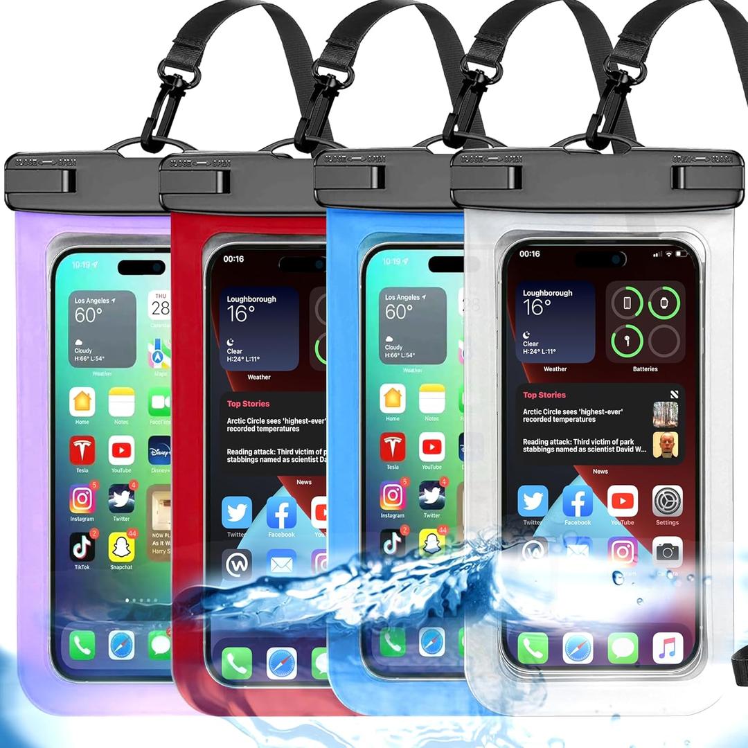Up to 8.3" 4 Pack Multicolor Universal Waterproof Phone Pouch, Large Phone Waterproof Case Dry Bag,Protection Level: IP68,Outdoor Sports for Apple iPhone,Samsung,and More,White,Blue,Red,Purple