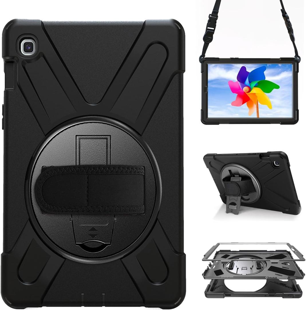 Case for Samsung Galaxy Tab S5e 10.5 2019 (SM-T720/T725/T727),Portable Heavy Duty Dropproof Protective Cover Case with 360 Rotating Stand,Handle & Shoulder Strap,Stylus Pen (New Black)