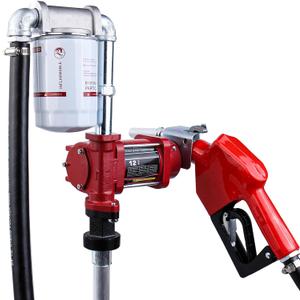 110V AC 12GPM Fuel Transfer Pump with Automatic Nozzle & Hose Kit for Gasoline Diesel Red with Particulate Filter