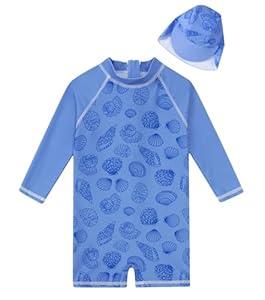 uideazone Baby Boys 12-18 Months One Piece Swimsuits Long Sleeve Bathing Suits UPF 50+ UV Rash Guard Swimwear 3D Blue Purple Shell Printed