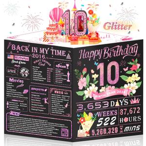 10th Birthday Card,3D Pop Up Funny 10th Birthday Decorations for Girls Granddaughter Sister,Happy 10 Year Old Birthday Gift for Daughter,Great 10 Year Old Gifts Idea for Her,Jumbo Rose Glod In 2016