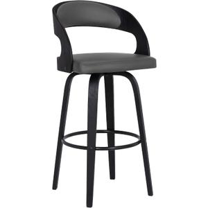 Armen Living Shelly 30" Bar Height Swivel Gray Faux Leather and Black Wood Bar Stool