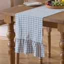 13" x 72" Plaid Gingham Ruffle Table Runner, Dusty Blue Cotton Checkered Table Runner for Farmhouse, Party, Kitchen Decor