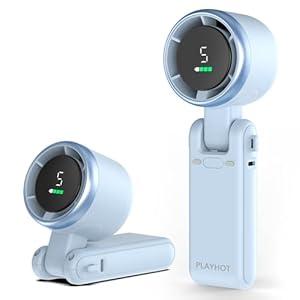PlayHot Portable Handheld Turbo Fan, 5-Speed Personal Fans, 5000mAh Rechargeable Fans Up to 12 Hours, Weight only 0.6lb Small Fan, Hand/ Neck/ Desk Fan 3 IN 1, Beach Vacation Essentials(Blue)
