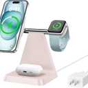 Magnetic Wireless Charger for iPhone - 3 in 1 Charging Station for Multiple Devices Charger Stand for Apple Watch iPhone 16 15 14 13 12 Pro Max (Pink)