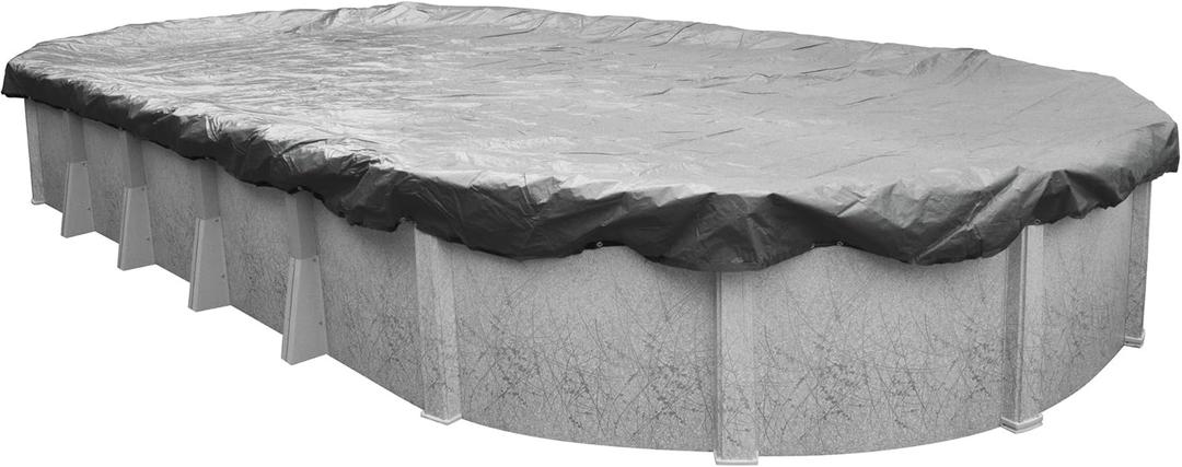 Pool Mate 15 x 27 ft Extra Strength Silver Winter Oval Pool Cover for Above Ground Pools, 4 ft Overlap (19 x 31 ft Cover Size), Solid 12 x 12 Scrim, 3.7 oz/yd2,  Style: 331527-4-PM